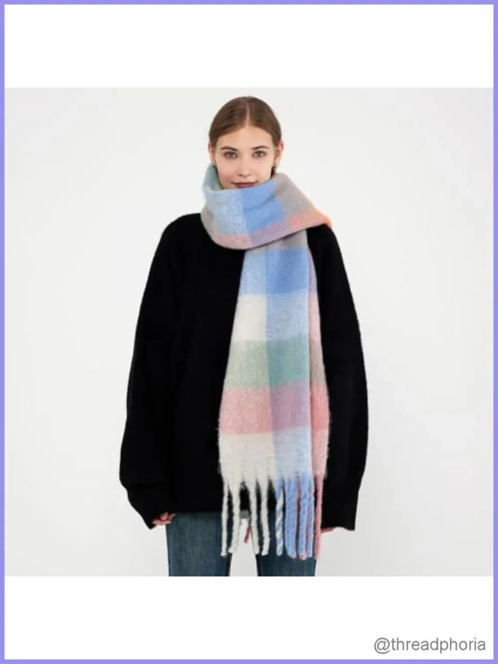 Chunky Knit Plaid Scarf for Women Oversized Cold Weather Wrap Shawl
